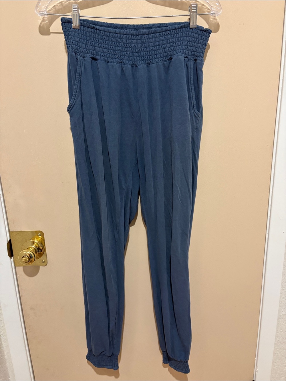 Pact Smocked-Waist Blue Jogger Pants